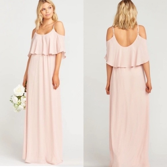 Show Me Your MuMu Dress Size Large Peachy Nude Caitlin Ruffle Maxi NWT
